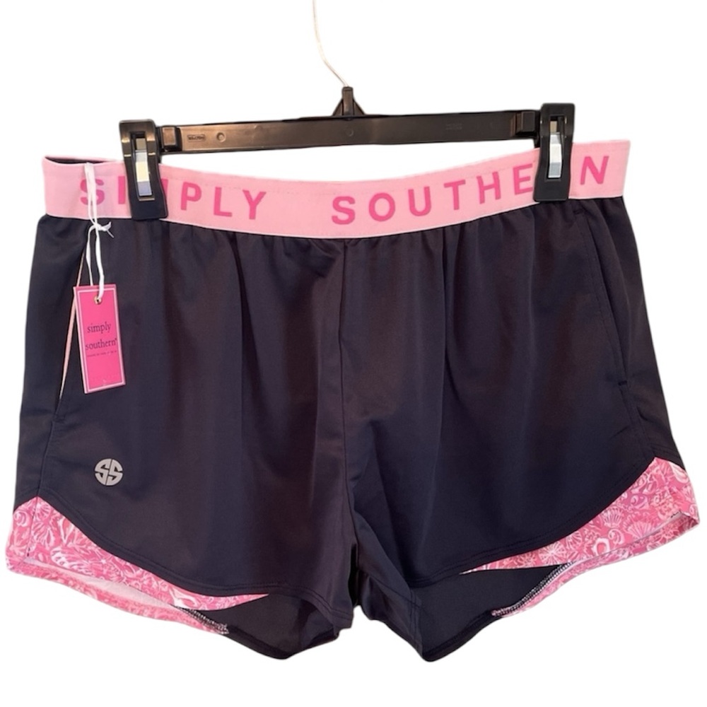 Simply Southern Cheer Shorts Pink Logo Taping & Seashell Trim Pockets NWT Sz XXL